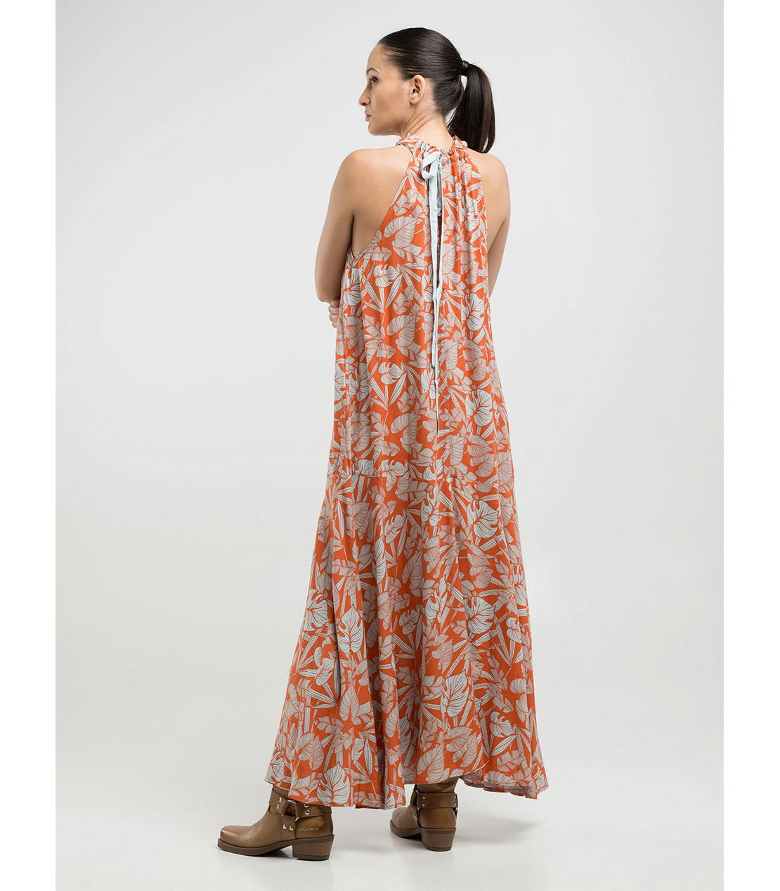 ハワイアンプリント Aラインロングドレス 詳細画像 ブリック 2